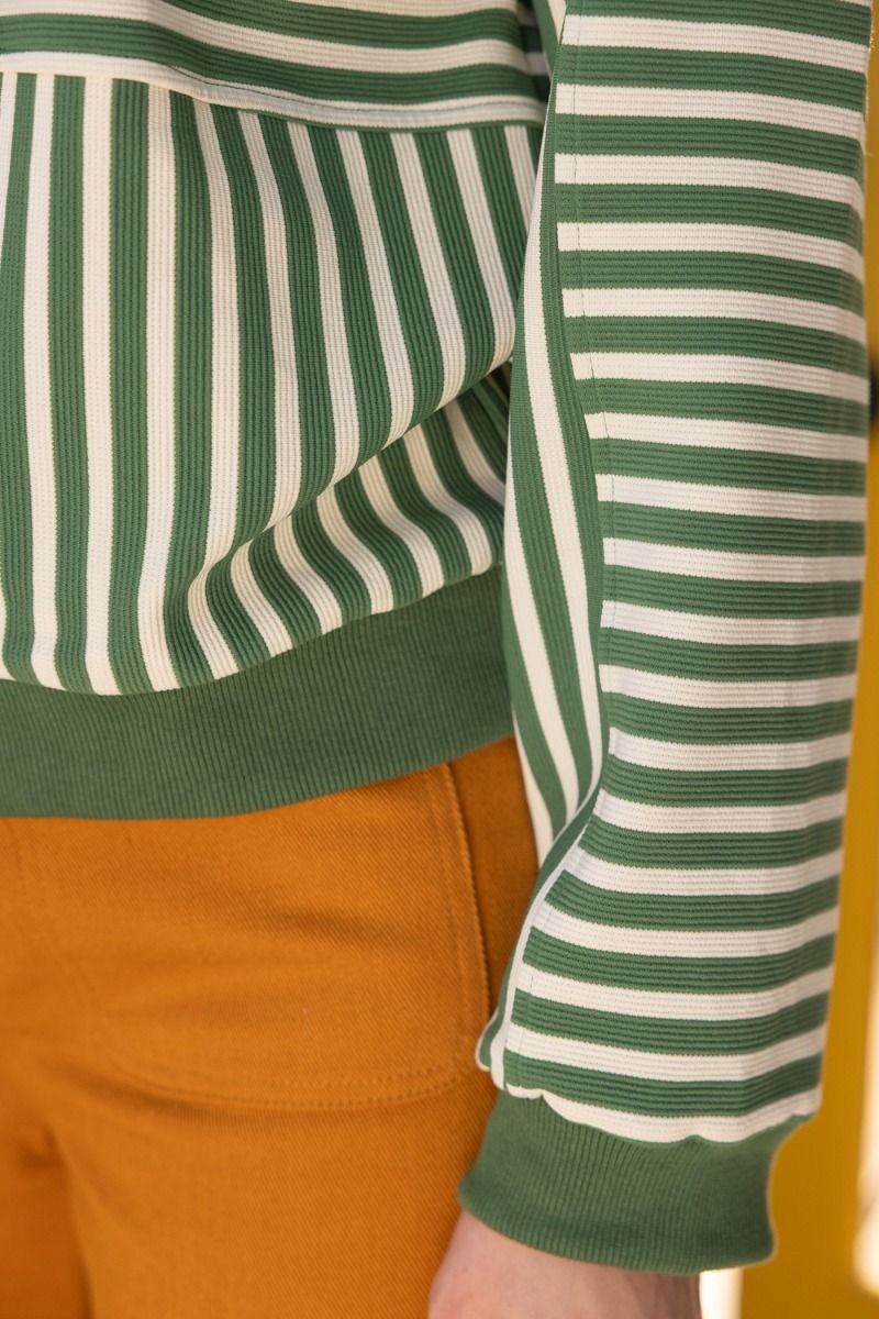 Mix Stripe Grommet Detail Pullover Olive