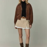 Organic Shape Buckle Suede Belt Caramel