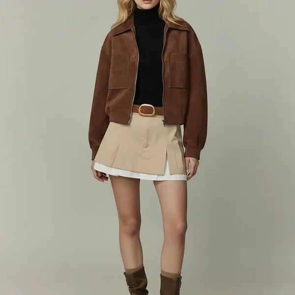 Organic Shape Buckle Suede Belt Caramel