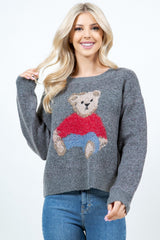 Textured Teddy Bear Sweater Grey