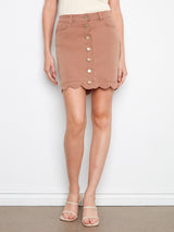 Scallop Hem Button Front Twill Skort Desert