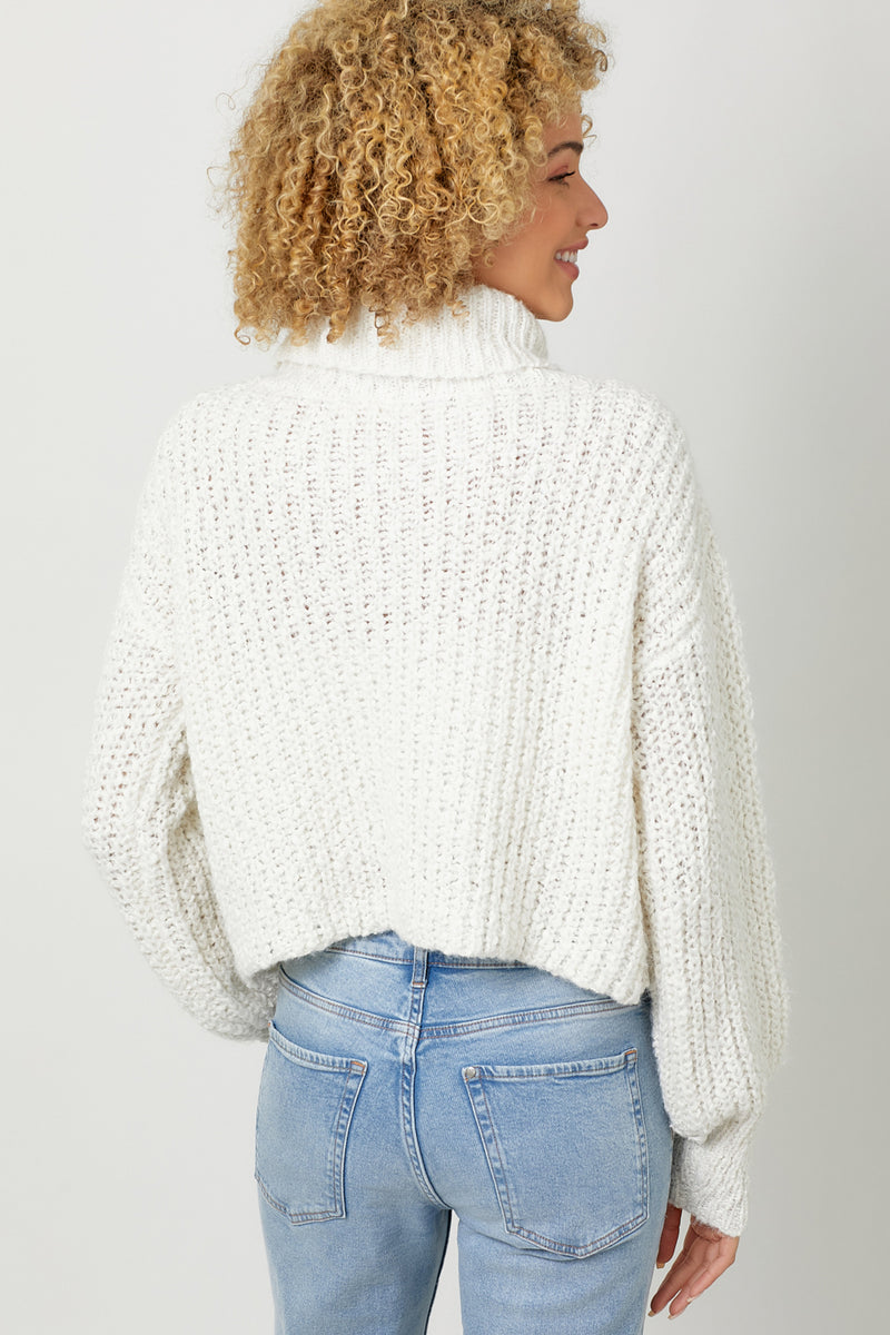 Chunky Loose Knit Turtleneck Cropped Sweater Ivory