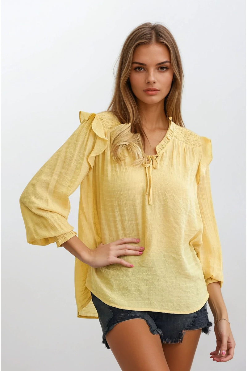 Smocked Yoke Ruffle Blouse Sunlight