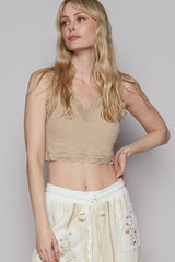 Vneck Ribbed Lace Detail Bralette Dried Taupe