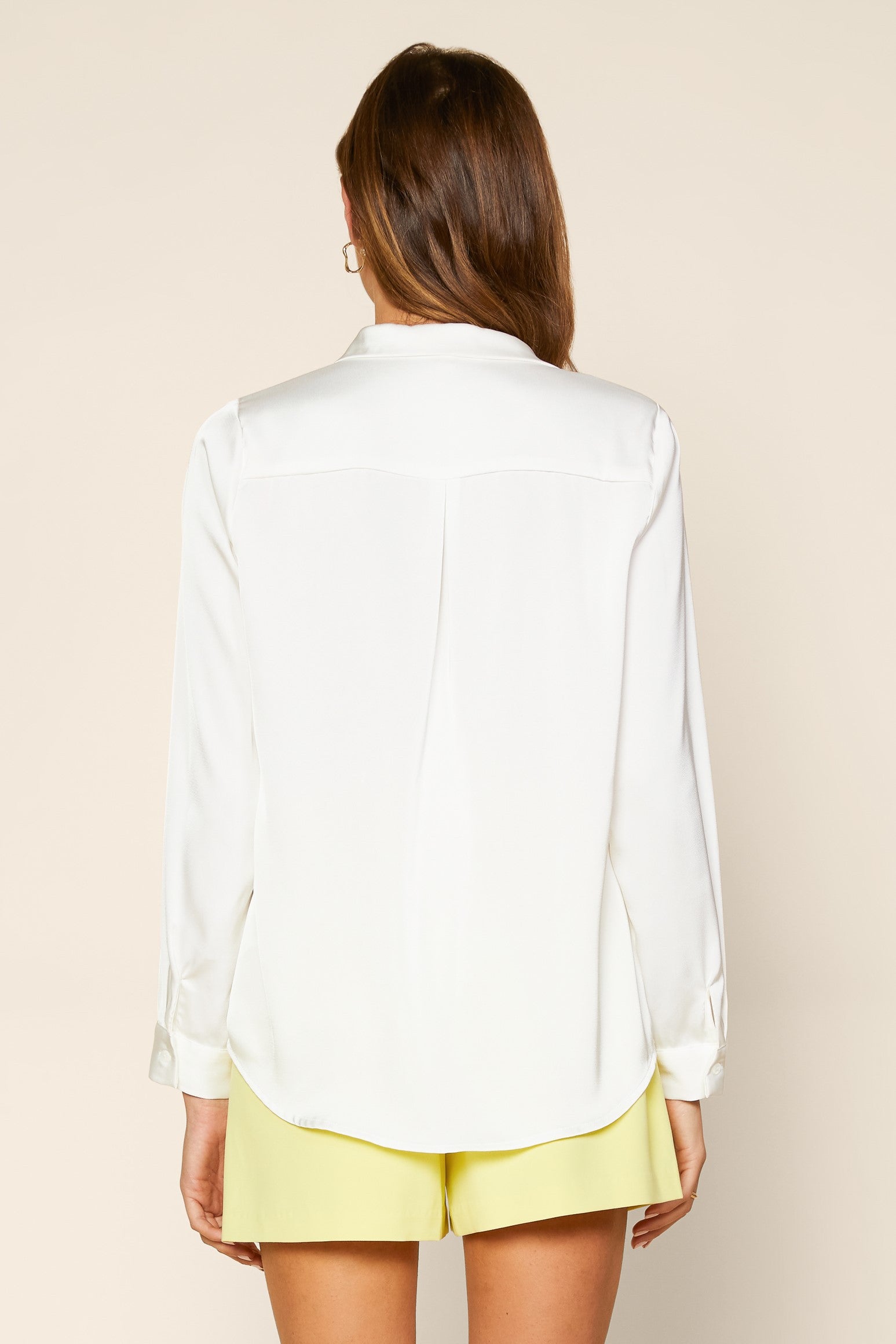 Satin Button Down Single Pocket Shirt Off White