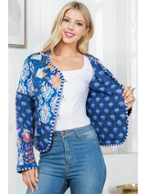 Celeste Floral Quilted Patchwork Reversible Jacket Blue Combo