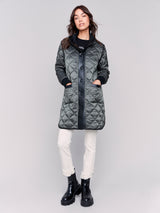 Leather Trim Reversible Quilted Puffer Jacket Black