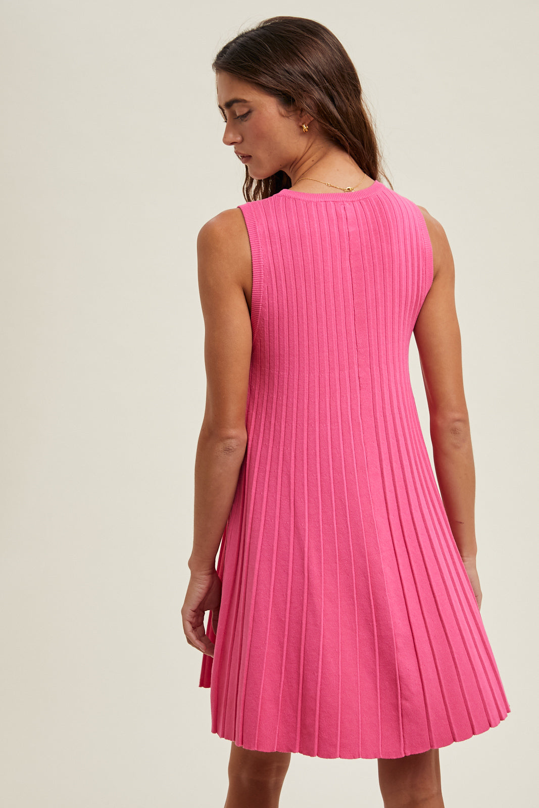 Pleated Flare Sleeveless Mini Dress Hibiscus