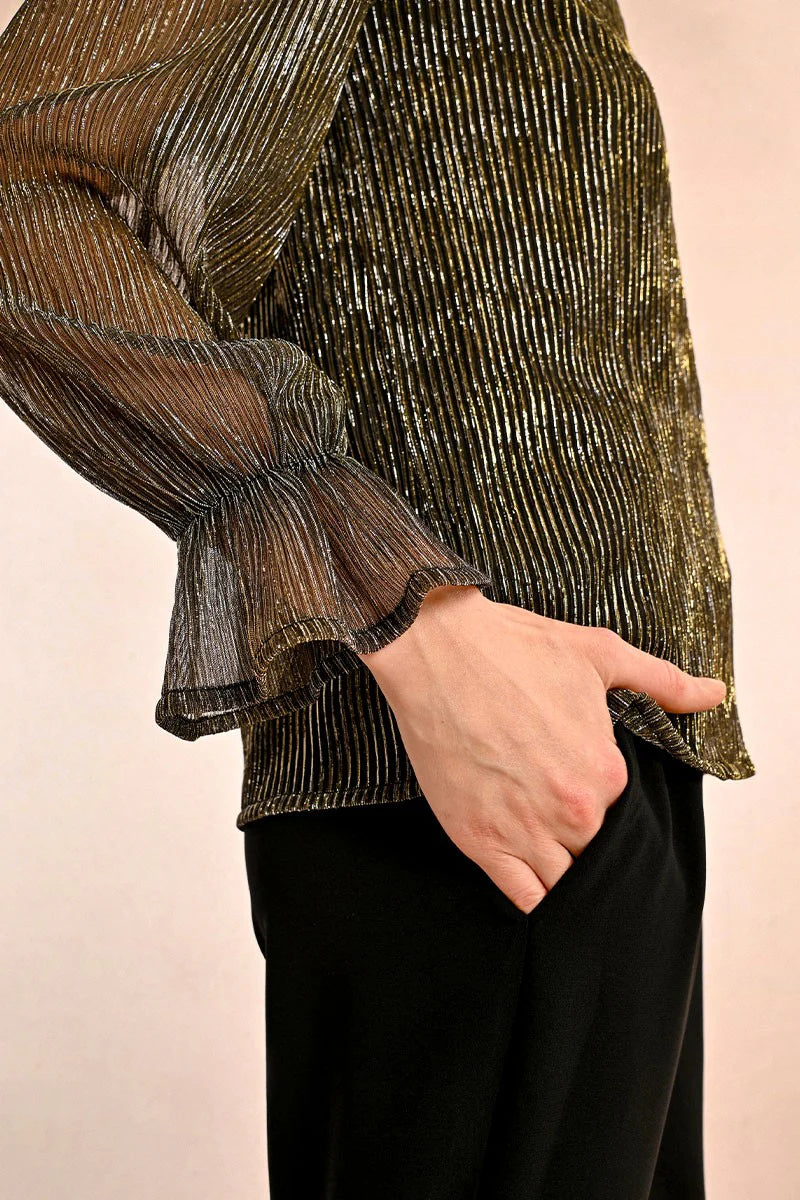 Pleated Sheer Shimmer Blouse Gold