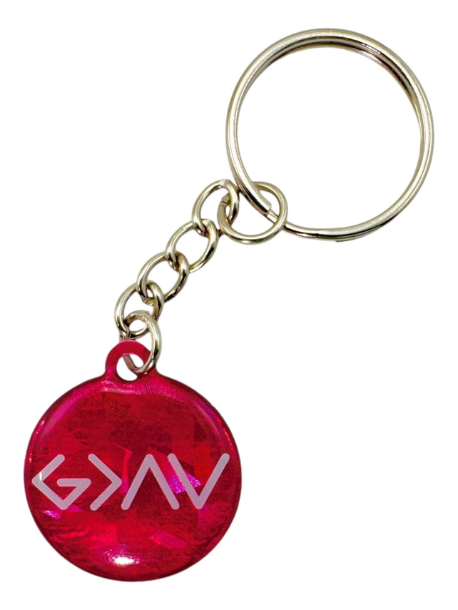 Tap To Pray Keychain Pink Crystal + God Is Greater