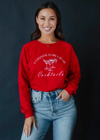 It's Beginning To Look Alot Like Cocktails Graphic Sweatshirt Red