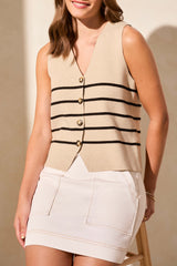 Horn Button Sweater Vest Safari