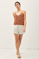 Crochet Knit Detailed Vneck Tank Rust