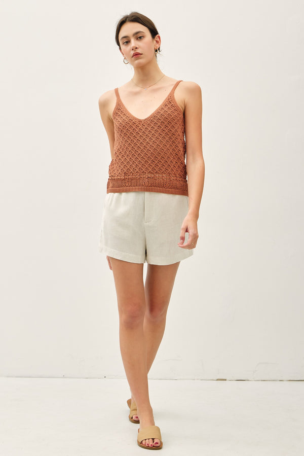 Crochet Knit Detailed Vneck Tank Rust