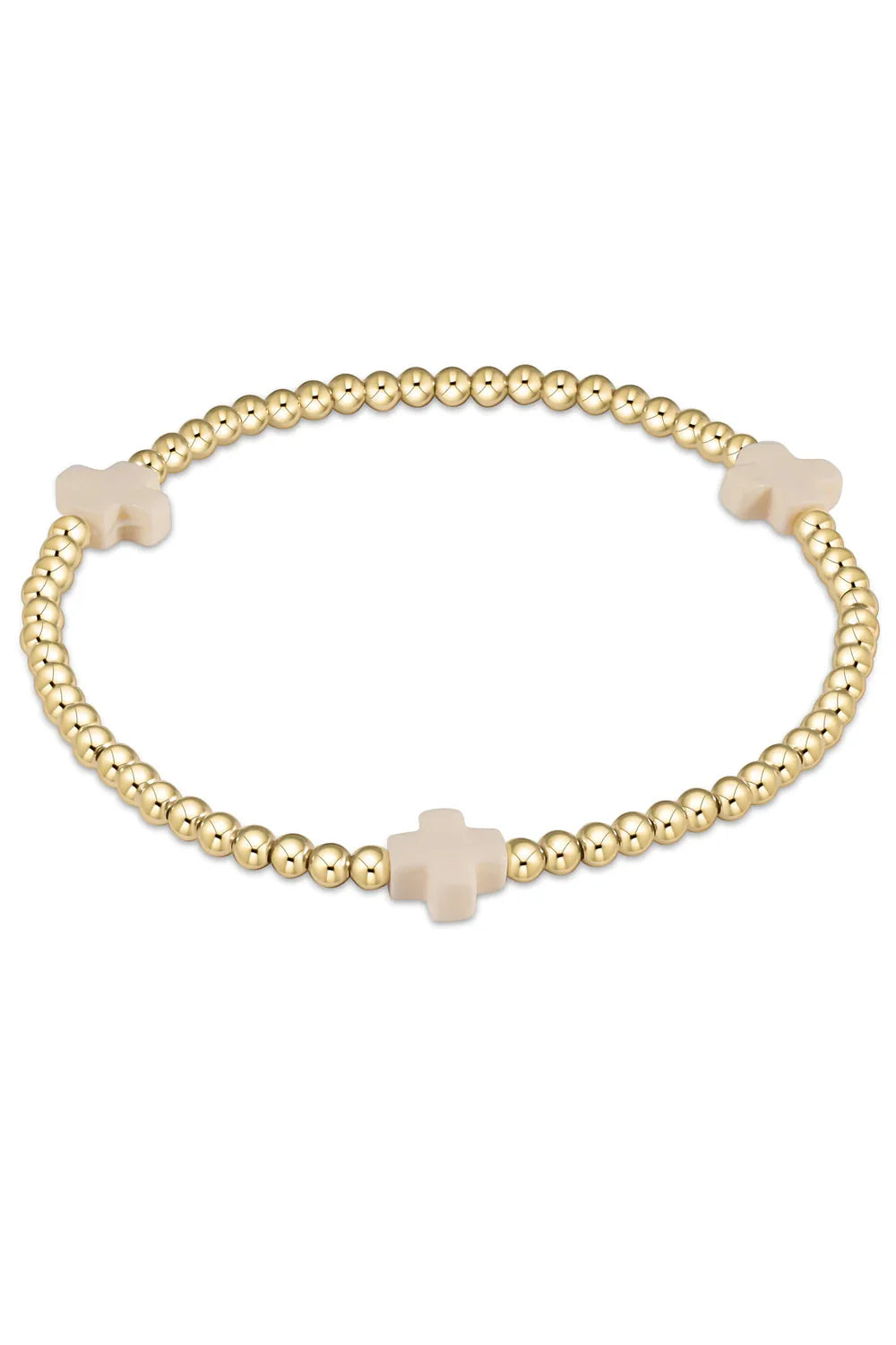 Signature Cross Gold Pattern 3mm Bead Bracelet Off White