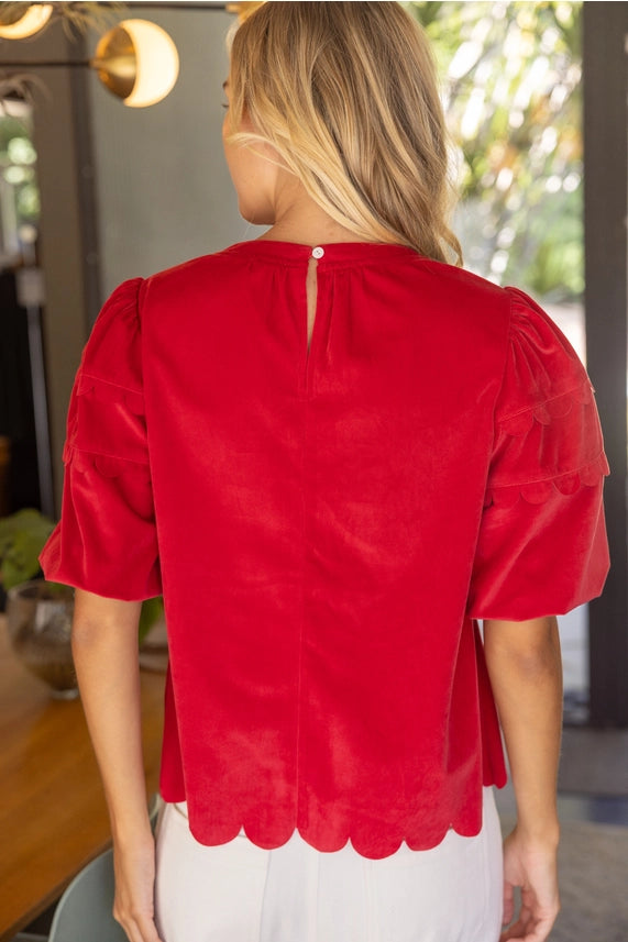 Scallop Detail Puff Sleeve Top