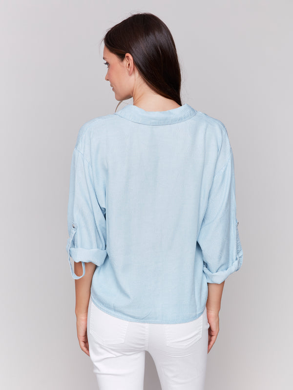 Collared Button Front Single Pocket Shirt Chambray