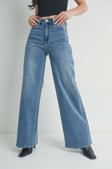 High Rise Palazzo Wide Leg Jeans Medium Denim