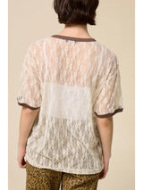 Vintage Free Spirit Rock & Roll Sheer Lace Tee Cream