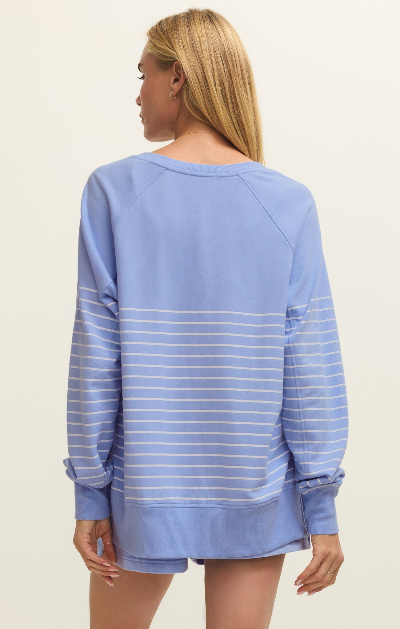 Weekender Stripe Vneck Top Barcelona Blue