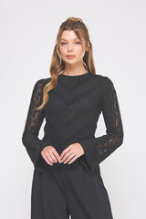 Mixed Lace Subtle Bell Sleeve Black