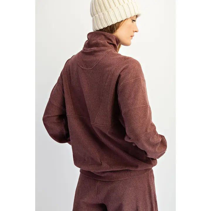 Brushed Rib Quarter Zip Pullover Dark Cherry