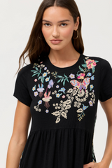 Arva Cap Sleeve Knit Eyelet Maxi Dress Black