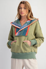 February Washed Multi Color Thread Hoodie Green