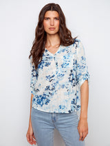 Printed Half Button Cotton Gauze Blouse Meadow