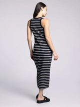 Walter Sleeveless Midi Dress Black + Taupe Stripe