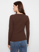 Tencel Ribbed Long Sleeve Crew Neck Top Coffee