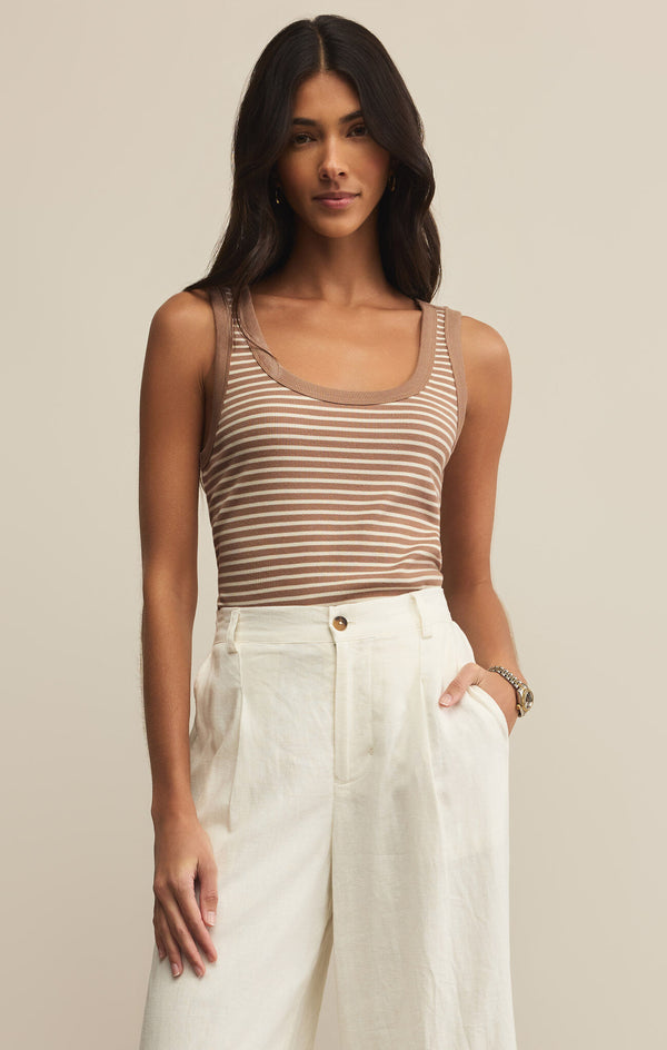 Elin Striped Rib Tank Iced Coffee