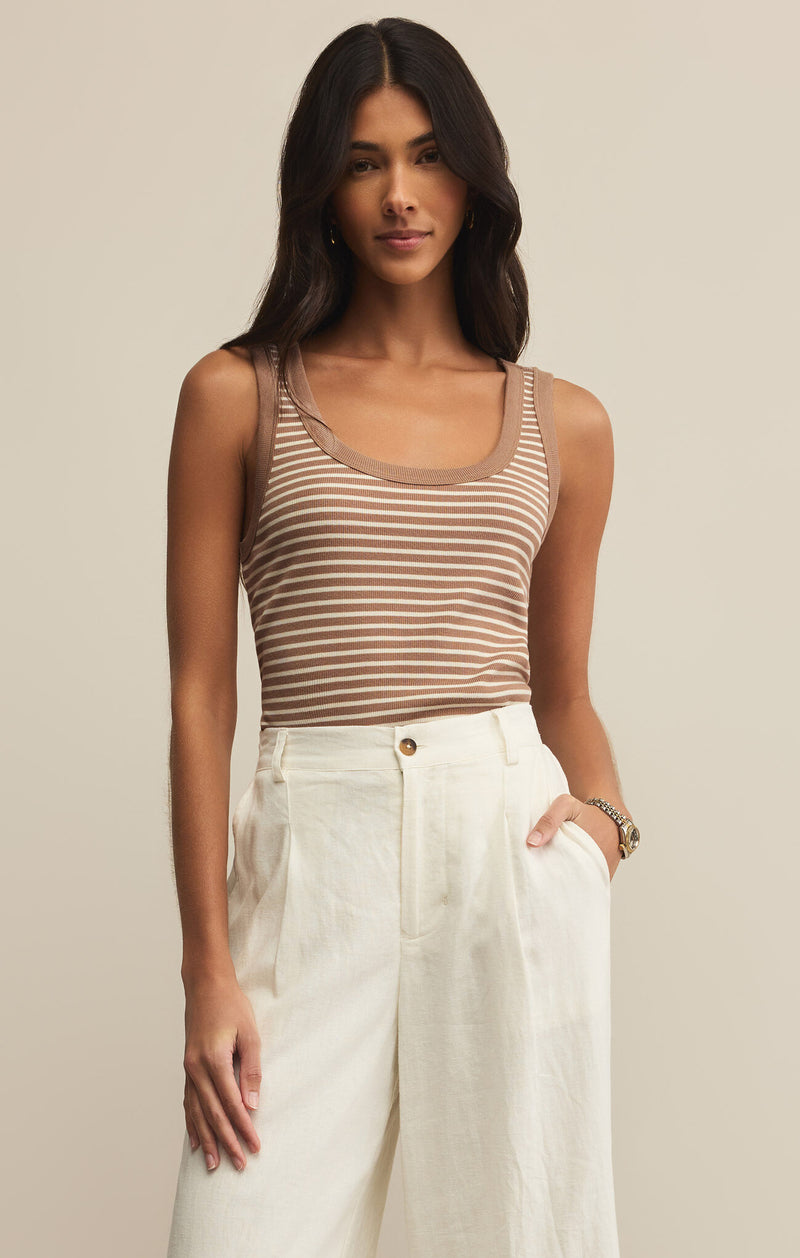 Elin Striped Rib Tank Iced Coffee