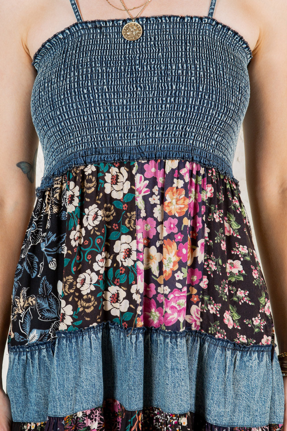 Western Spaghetti Strap Smocked Boho Maxi Floral
