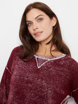 Solid Crew Neck Distressed Wash Sweater Merlot