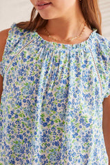 Trim Detail Crochet Ladder Floral Tank Azure Blue