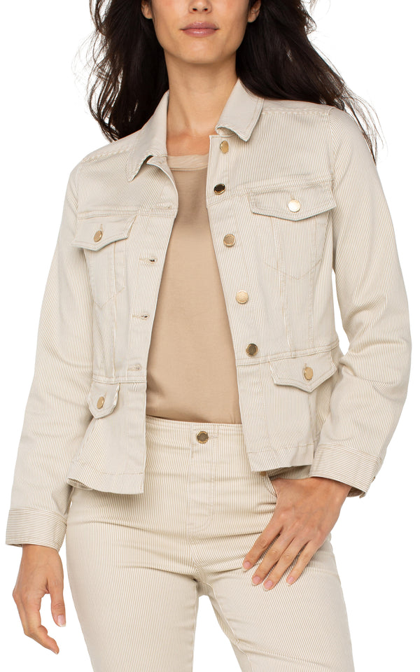 Collared Peplum Buttoned Jacket Cappucino Stripe