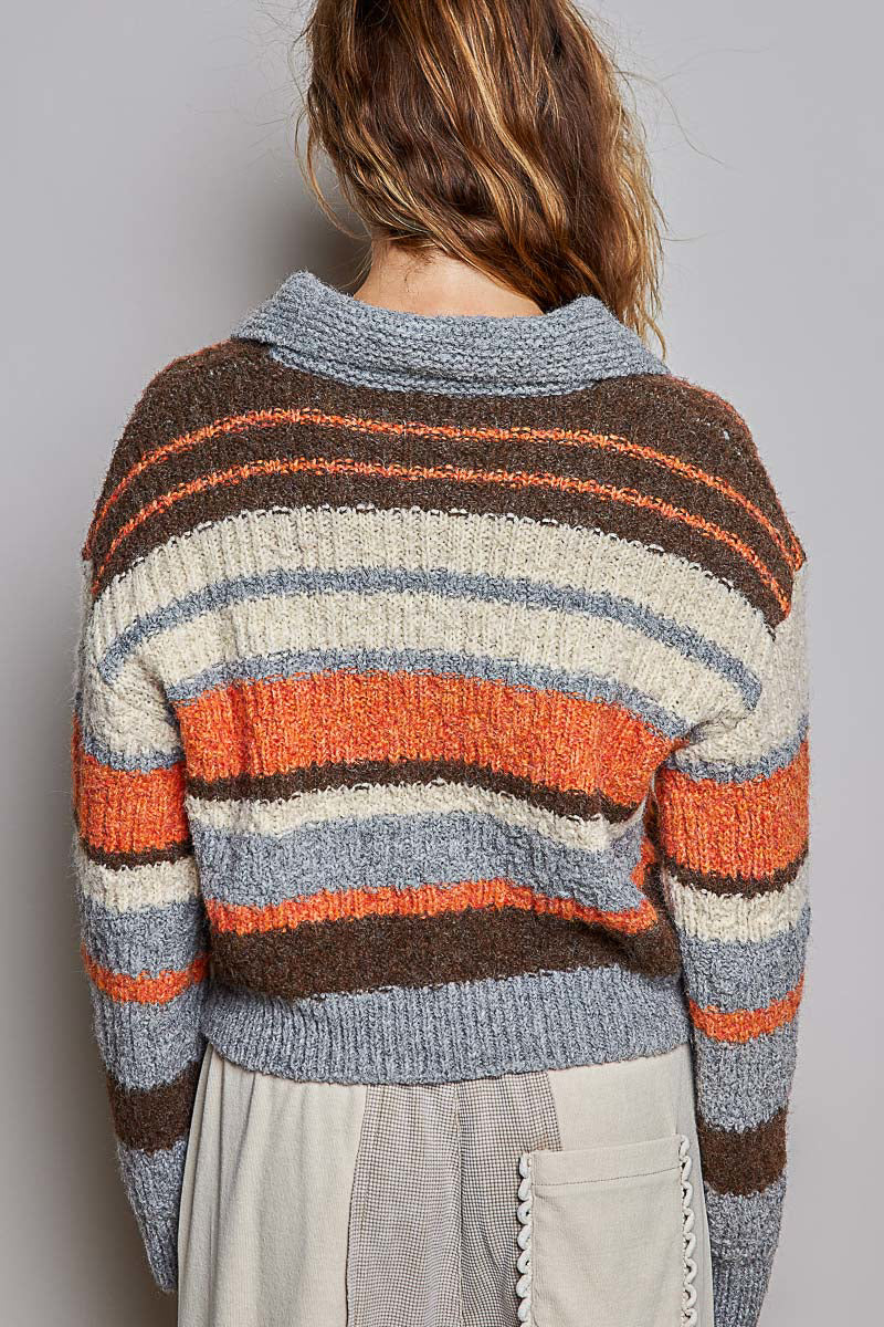 Bold Striped Retro Collared Sweater