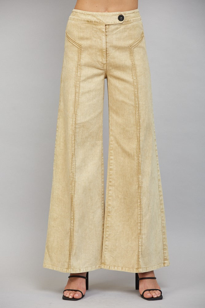 Washed Wide Leg Tripe Piping Pants