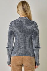 Washed Mock Neck Sweater Midnight Blue