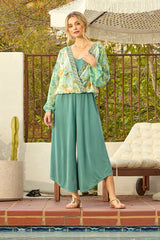 Mix Border Print Surplice Top Green Mix