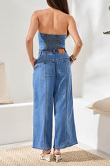 Brooke Pleated Wide Flowy Denim Pants Amalfi Coast