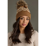 Winter Pattern Pom Hat Brown & Speckled