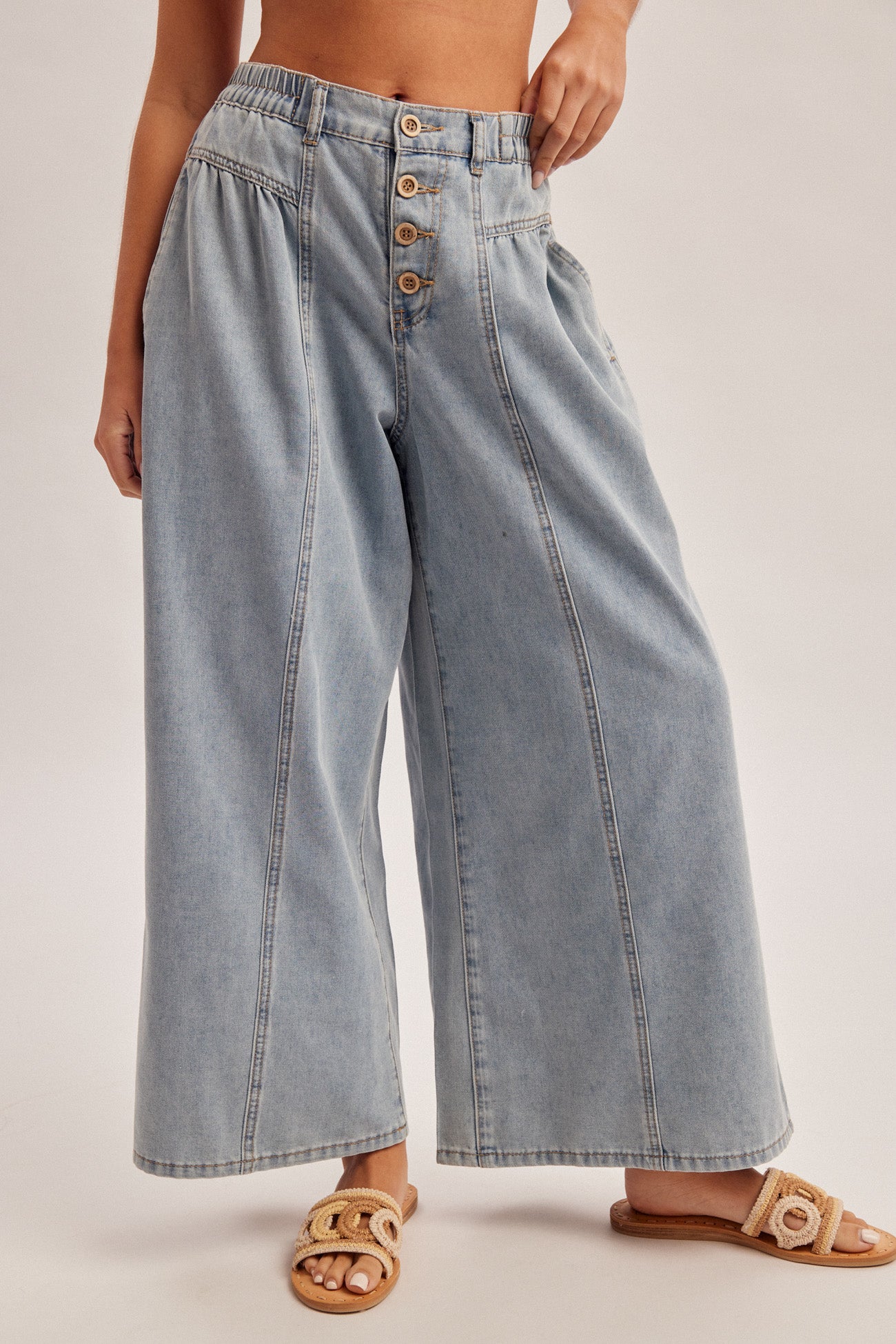 Wide Fit Slouchy Flare Denim Pants Light Blue