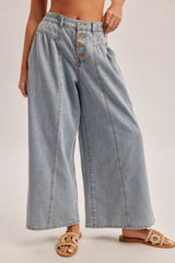 Wide Fit Slouchy Flare Denim Pants Light Blue