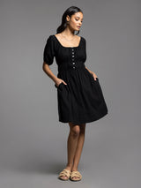 Bardot Gathered Waist Button Detail Dress Black