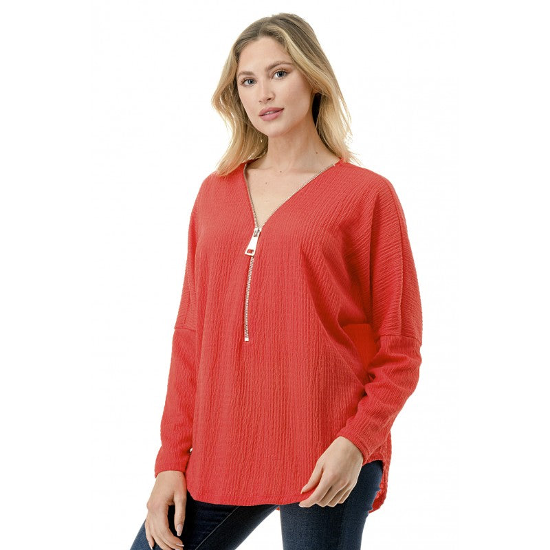 Dolman Zipper Top Coral Crinkle