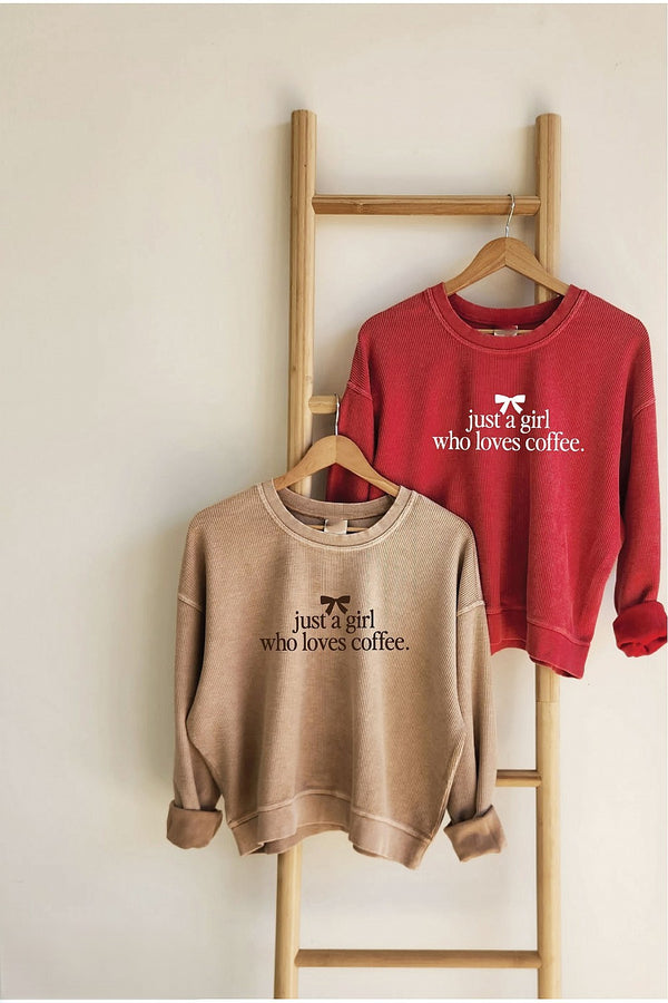 Just A Girl Cropped Thermal Vintage Pullover Latte