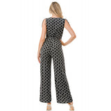 Tie Shoulder Belted Wide Leg Jumpsuit Black White Wave Chain