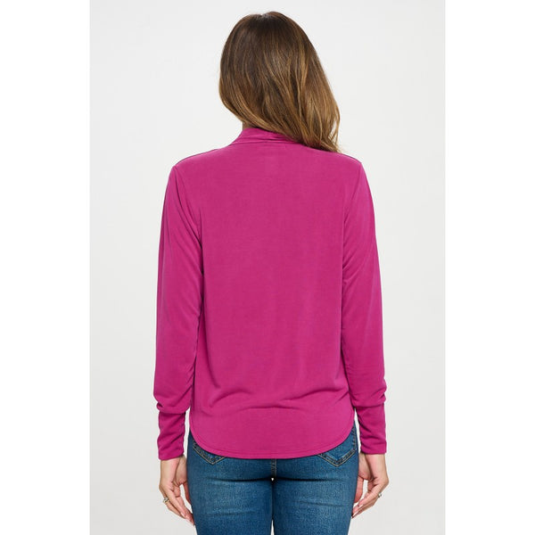 Cupro Surplice Long Sleeve Top Magenta